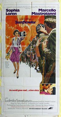 n537 SUNFLOWER three-sheet movie poster '70 Vittorio De Sica, Sophia Loren