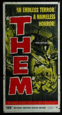 n553 THEM three-sheet movie poster '54 classic horror horde of giant bugs!