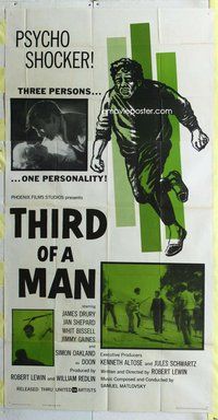 n558 THIRD OF A MAN three-sheet movie poster '62 schizophrenia psycho shocker