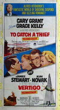 n566 TO CATCH A THIEF/VERTIGO three-sheet movie poster '63 Alfred Hitchcock