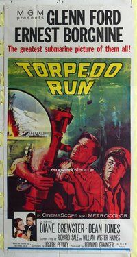 n573 TORPEDO RUN three-sheet movie poster '58 Glenn Ford, Ernest Borgnine