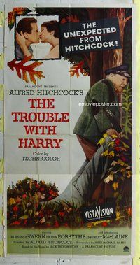 n578 TROUBLE WITH HARRY three-sheet movie poster '55 Alfred Hitchcock