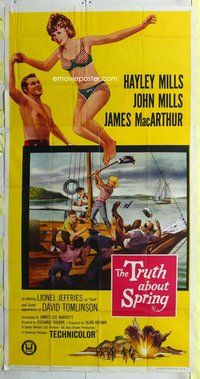 n579 TRUTH ABOUT SPRING three-sheet movie poster '65 Hayley & John Mills!