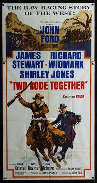n582 TWO RODE TOGETHER three-sheet movie poster '60 James Stewart, John Ford