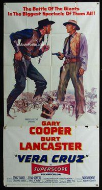 n589 VERA CRUZ three-sheet movie poster '55 Gary Cooper, Burt Lancaster