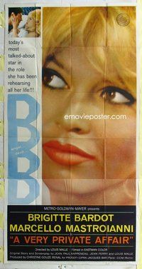 n590 VERY PRIVATE AFFAIR three-sheet movie poster '62 sexy Brigitte Bardot!