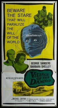 n591 VILLAGE OF THE DAMNED three-sheet movie poster '60 George Sanders