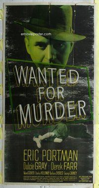 n592 WANTED FOR MURDER three-sheet movie poster '46 Eric Portman, Gray