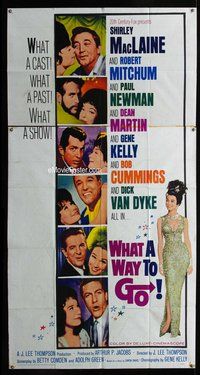 n593 WHAT A WAY TO GO three-sheet movie poster '64 Shirley MacLaine, Newman