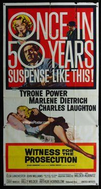 n598 WITNESS FOR THE PROSECUTION three-sheet movie poster '58 Billy Wilder