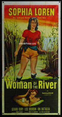 n600 WOMAN OF THE RIVER three-sheet movie poster '57 sexy Sophia Loren!
