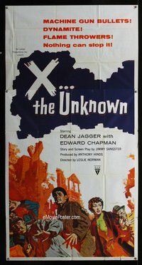 n603 X THE UNKNOWN three-sheet movie poster '57 spooky Hammer sci-fi!