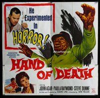n191 HAND OF DEATH six-sheet movie poster '62 DOOM was in his grasp!
