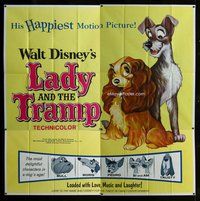 n017 LADY & THE TRAMP six-sheet movie poster R62 Walt Disney classic!