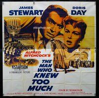 n218 MAN WHO KNEW TOO MUCH six-sheet movie poster '56 Hitchcock, Stewart