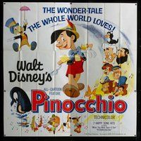 n019 PINOCCHIO six-sheet movie poster R62 Walt Disney classic cartoon!