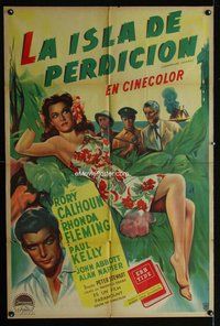 n607 ADVENTURE ISLAND Argentinean movie poster '47 sexy Fleming!