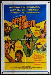 n788 SECRET AFRICA Argentinean one-sheet movie poster '69 documentary!