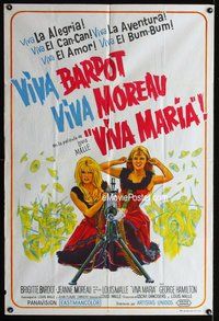 n840 VIVA MARIA Argentinean movie poster '66 Brigitte Bardot, Jeanne Moreau