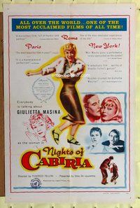 p041 NIGHTS OF CABIRIA one-sheet movie poster '57 Federico Fellini, Masina