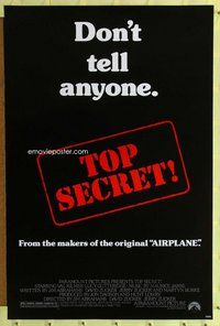p298 TOP SECRET one-sheet movie poster '84 Val Kilmer spy spoof!