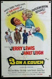 s014 3 ON A COUCH one-sheet movie poster '66 Jerry Lewis, Janet Leigh
