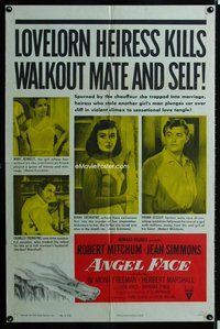 s066 ANGEL FACE one-sheet movie poster '53 Robert Mitchum, Jean Simmons