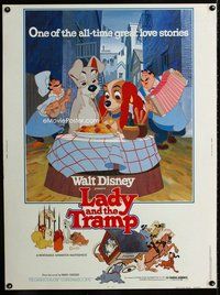 t057 LADY & THE TRAMP Thirty by Forty movie poster R80 classic spaghetti scene!