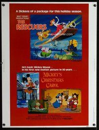 t087 RESCUERS/MICKEY'S CHRISTMAS CAROL Thirty by Forty movie poster '83 Disney