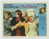 w024 BIRDS movie lobby card #1 '63 Taylor & Hedren flee birds!