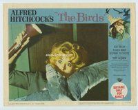 w020 BIRDS movie lobby card #2 '63 really close up bird attack!
