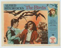 w021 BIRDS movie lobby card #3 '63 Alfred Hitchcock, kids attacked!