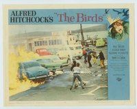 w025 BIRDS movie lobby card #8 '63 Alfred Hitchcock, cars on fire!