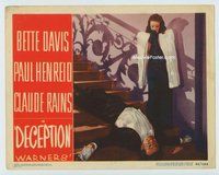 w324 DECEPTION movie lobby card #6 '46 Bette Davis kills Henreid!