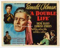 w074 DOUBLE LIFE movie title lobby card '47 film noir, Ronald Colman