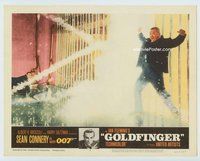 w016 GOLDFINGER movie lobby card #3 '64 Oddjob electrocuted by Bond!