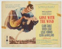 w091 GONE WITH THE WIND movie title lobby card R61 Clark Gable holds Leigh!