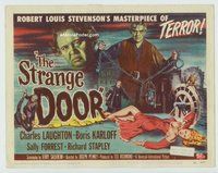 w182 STRANGE DOOR movie title lobby card '51 Boris Karloff, Charles Laughton