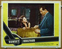 w028 SUNSET BLVD movie lobby card #3 '50 Holden & Swanson close up!
