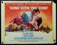 z727 GONE WITH THE WIND half-sheet movie poster R68 Clark Gable, Leigh
