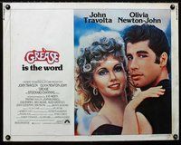 z728 GREASE half-sheet movie poster '78 John Travolta, Olivia Newton-John