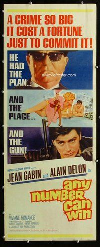 z030 ANY NUMBER CAN WIN insert movie poster '63 Jean Gabin, Delon