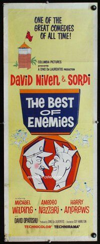 z048 BEST OF ENEMIES insert movie poster '62 David Niven, Guy Hamilton