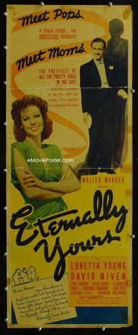 z117 ETERNALLY YOURS insert movie poster '39 Loretta Young, Niven