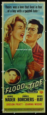 z134 FLOOD TIDE insert movie poster '58 boy with a twisted hate!