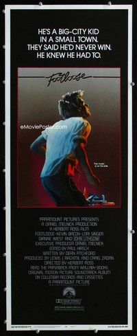 z135 FOOTLOOSE insert movie poster '84 dancing Kevin Bacon!