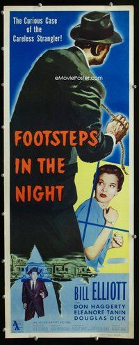 z136 FOOTSTEPS IN THE NIGHT insert movie poster '57 strangler!