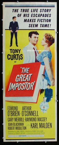 z155 GREAT IMPOSTOR insert movie poster '61 Tony Curtis, O'Brien