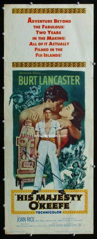 z168 HIS MAJESTY O'KEEFE insert movie poster '53 Lancaster in Fiji!
