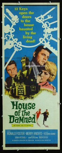 z184 HOUSE OF THE DAMNED insert movie poster '63 wild wacky horror!